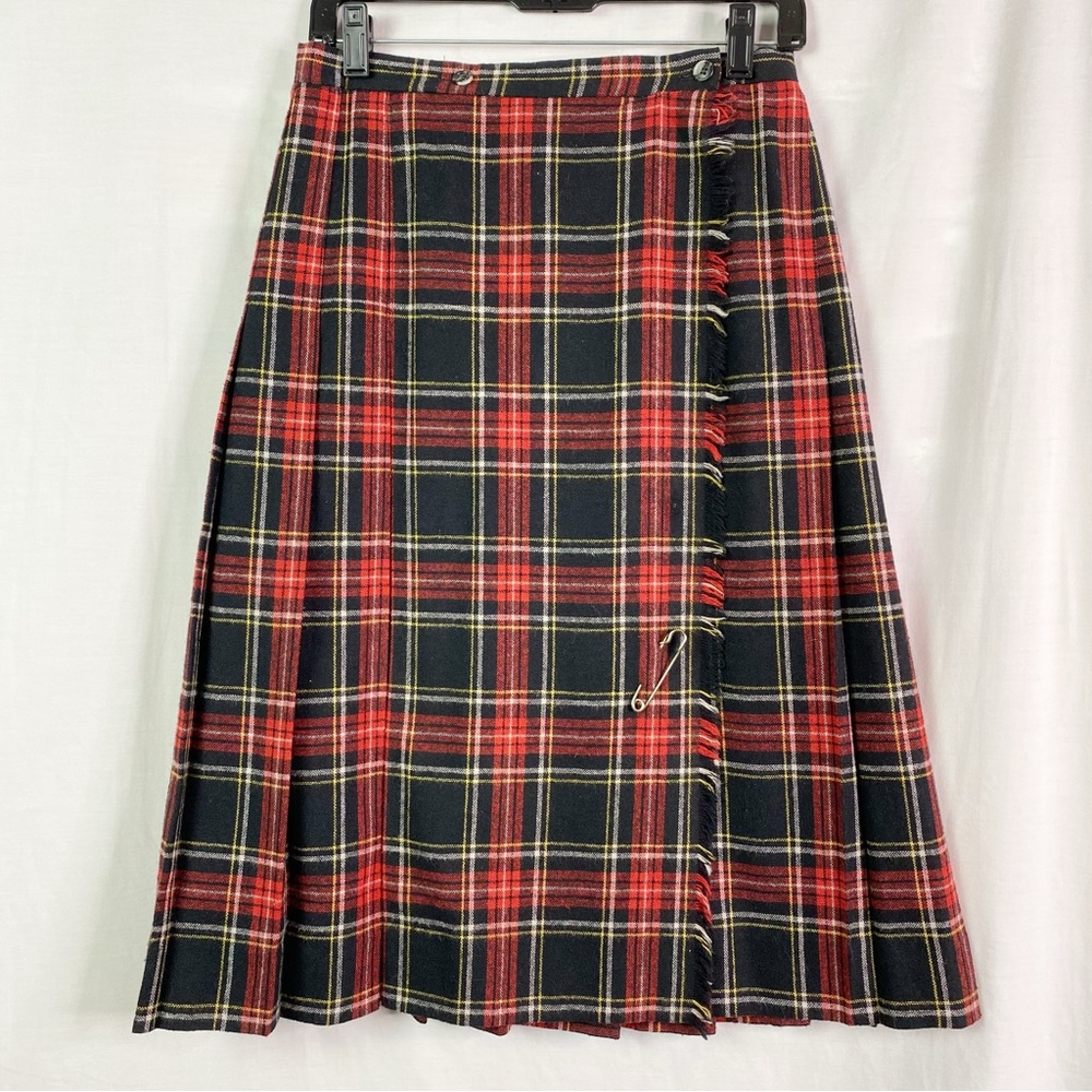 Vintage Century Boston Black and Red Tartan Plaid Wrap Skirt 12 Medium